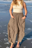 High Waist Drawstring Pockets Wide Leg Pants