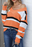 V Neck Colorblock Knitting Pullover Sweater