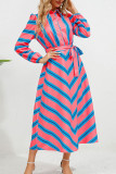 Button Down Stripe Print Maxi Dress With Sash