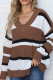V Neck Colorblock Knitting Pullover Sweater