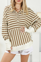 Khaki Striped Contrast Thumbhole Oversized Hoodie