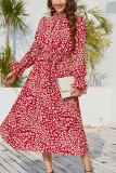 Leopard Print Frill Split Collar Maxi Dress