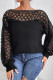 Black Lace Neckline Splicing Long Sleeves Top