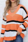 V Neck Colorblock Knitting Pullover Sweater