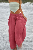 High Waist Drawstring Pockets Wide Leg Pants