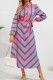 Button Down Stripe Print Maxi Dress With Sash