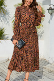 Leopard Print Frill Split Collar Maxi Dress