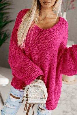 Rose Loose Knitted V Neck Sweater