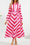 Button Down Stripe Print Maxi Dress With Sash