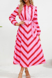 Button Down Stripe Print Maxi Dress With Sash