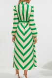 Button Down Stripe Print Maxi Dress With Sash
