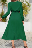 Plain V Neck Lace Pleated Maxi Dress