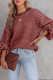 Red Heathered Knit Drop Shoulder Puff Sleeve Sweater