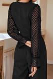 Black V Neck Jacquard Sheer Sleeves Jumpsuit