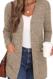 Plain Rib Button Up Pockets Knit Cardigan