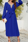 Plain V Neck Lace Pleated Maxi Dress