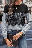 Color Block Lace Splicing Long Sleeves Top