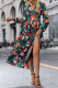 Wrap V Neck Abstrap Print Pleated Maxi Dress