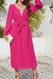 Plain V Neck Lace Pleated Maxi Dress