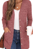 Plain Rib Button Up Pockets Knit Cardigan