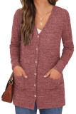 Plain Rib Button Up Pockets Knit Cardigan