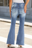 Sky Blue Exposed Seam Split Flare Jeans
