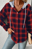 Plaid Open Button Hooded Shirt Jacket