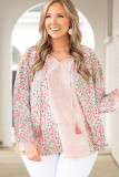 Pink Dotty Floral Patchwork Plus Size Long Sleeve Blouse