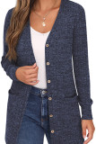 Plain Rib Button Up Pockets Knit Cardigan