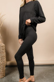 Black Solid Tunic Top and Slim Fit Pants Two Piece Set