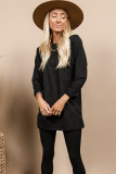 Black Solid Tunic Top and Slim Fit Pants Two Piece Set