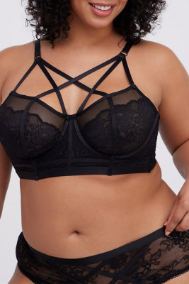 Black Plus Size Lace Criss Cross Strappy Bralette