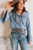 Sky Blue Chest Pockets Bell Sleeve Buttoned Denim Jacket