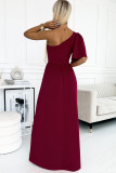 Rose One Shoulder Ruffle Sleeve Maxi Dress with Slit