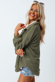 Green Waffle Knit Button Up Casual Shirt