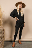 Black Solid Tunic Top and Slim Fit Pants Two Piece Set
