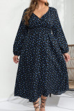 Plus Size Blue V Neck Flower Dress