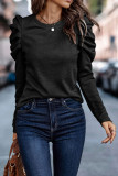 Black Buttoned Puff Long Sleeve Sheath Top