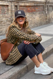 Brown Tweed Houndstooth Plaid Pattern Double Breasted Blazer