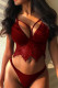 Red Eyelash Lace Splicing Strappy Cutout Bralette