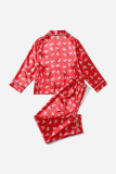Red Christmas Lettering Silky Family Pajamas Pants Set
