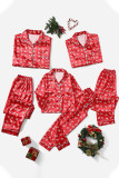 Red Christmas Lettering Silky Family Pajamas Pants Set