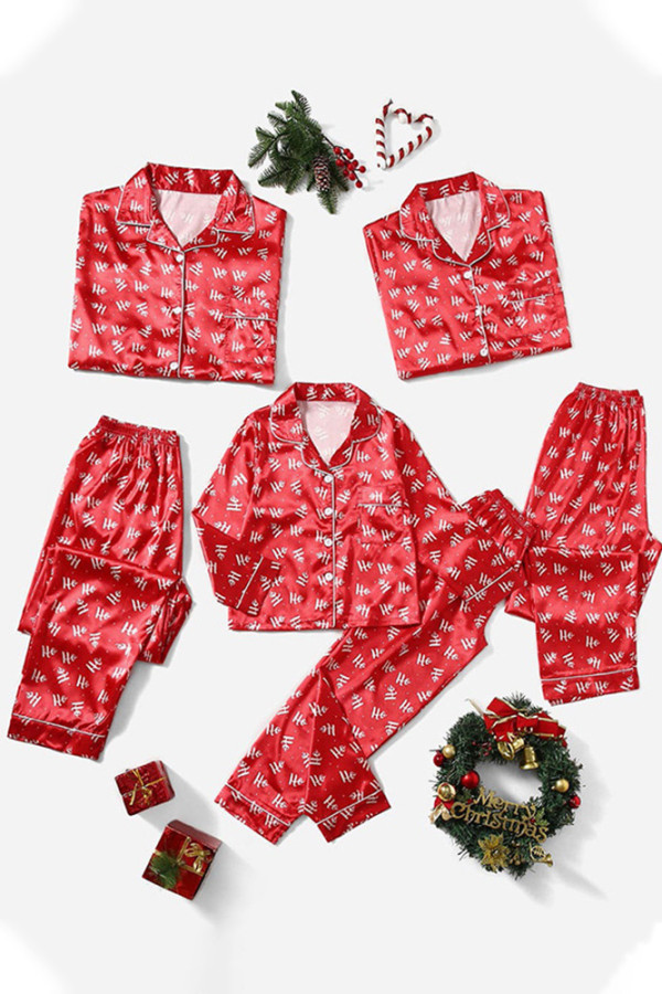 Red Christmas Lettering Silky Family Pajamas Pants Set