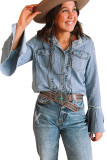 Sky Blue Chest Pockets Bell Sleeve Buttoned Denim Jacket