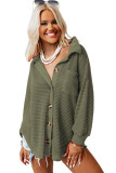 Green Waffle Knit Button Up Casual Shirt