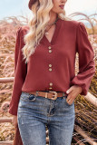 V Neck Button Puff Sleeves Top