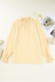 Apricot Frilled Mock Neck Ripple Bubble Sleeve Blouse