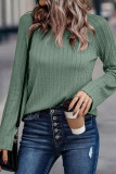 Green Khaki Ribbed Round Neck Knit Long Sleeve Top