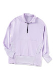 Purple Oversized Quarter-Zip Pullover Sweatshirt