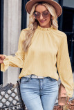 Apricot Frilled Mock Neck Ripple Bubble Sleeve Blouse